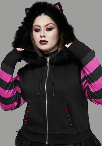 Total Psycho Kitty Striped Zip-Up Hoodie