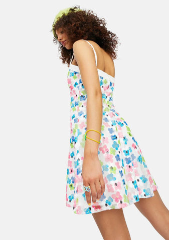 Hippie Holiday Sequin Daisy Print Dress