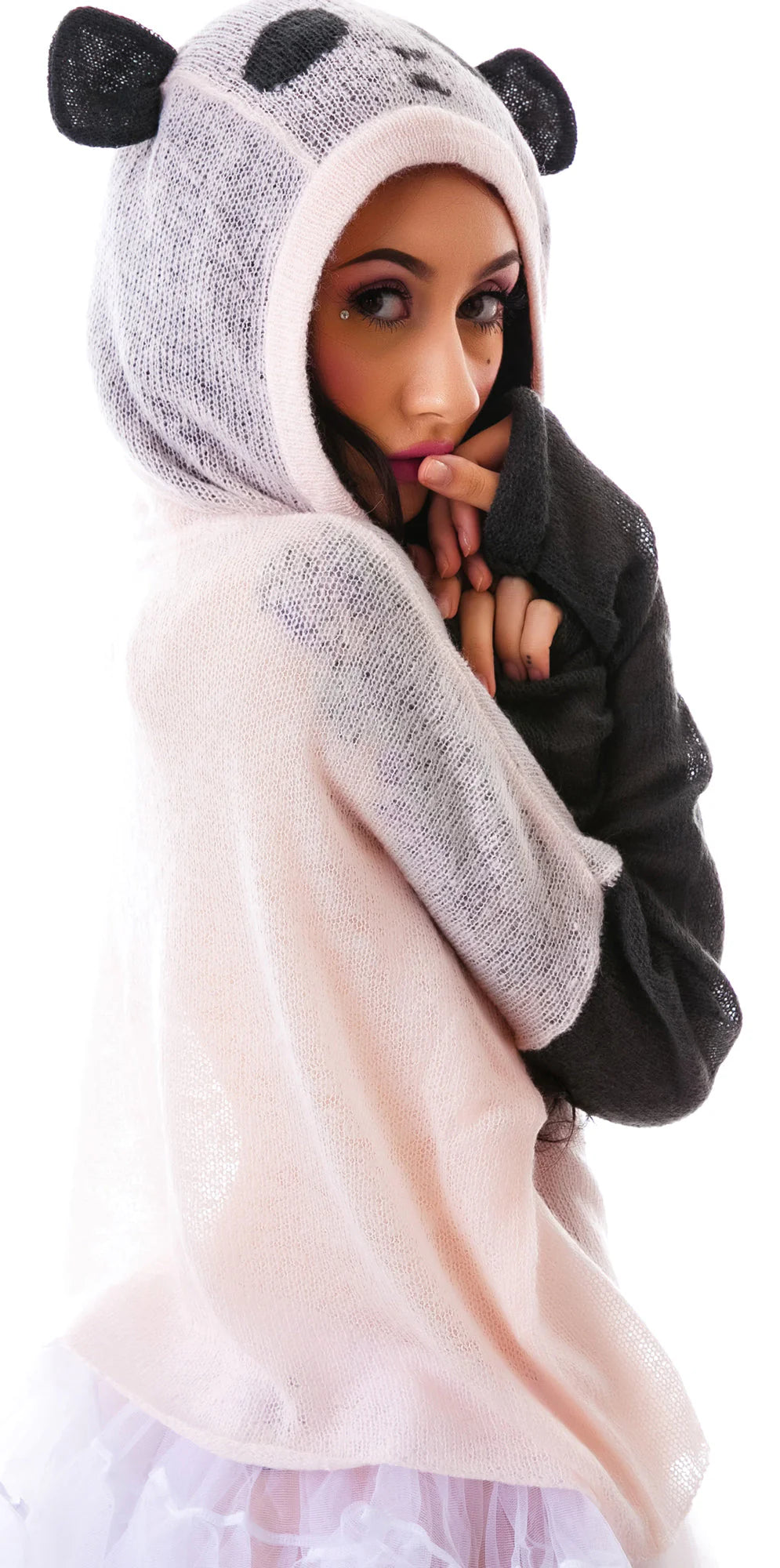 Panda Face Hooded Billy - Light Pink