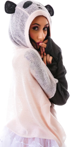Panda Face Hooded Billy - Light Pink