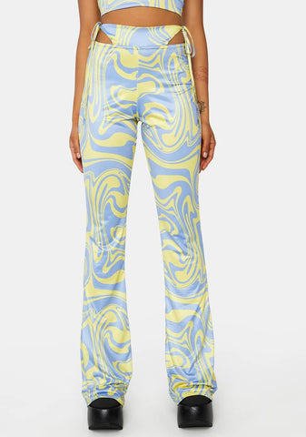 Swirl Printed Exposed Tie Thong Flares