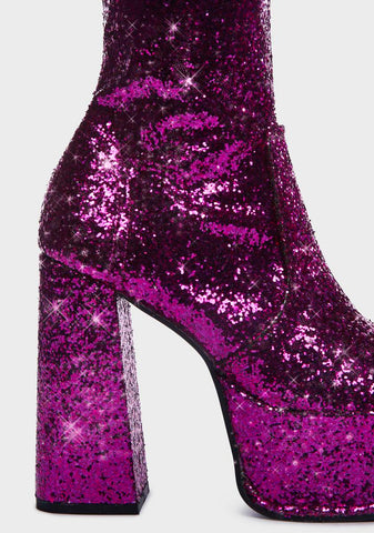 Purple Glitter Edge Platform Ankle Boots