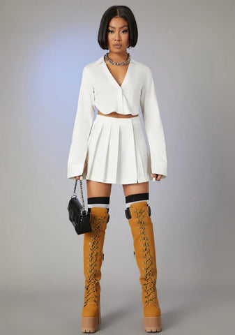 Catching International Flights Pleated Skirt