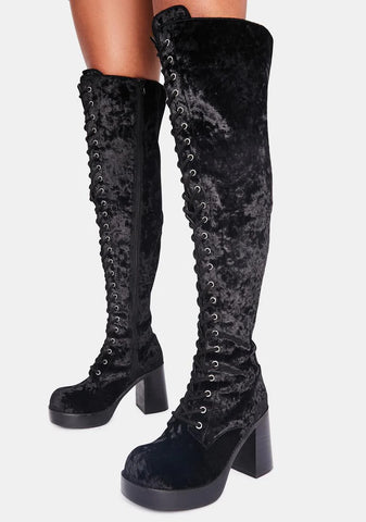 Original Sin Velvet Knee High Boots