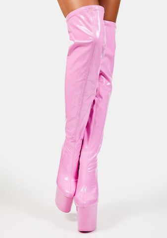 Pink Patent Twerk Platform Boots