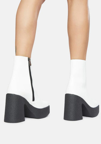 White Mazikeen Vegan Leather Platform Boots