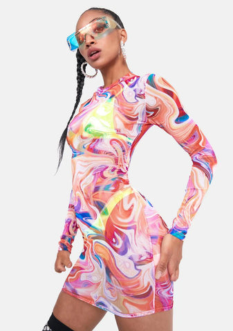 Start Over Sheer Wavy Mini Dress