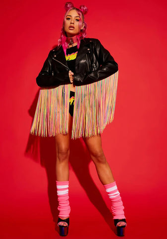 Love Wins Rainbow Fringe Moto Jacket