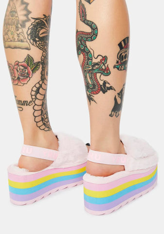 Qozii Pastel Faux Fur Platform Slides