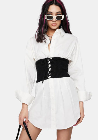 White You Excel Collared Shirt Dress