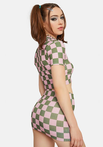 Rib Checkerboard Mini Skirt