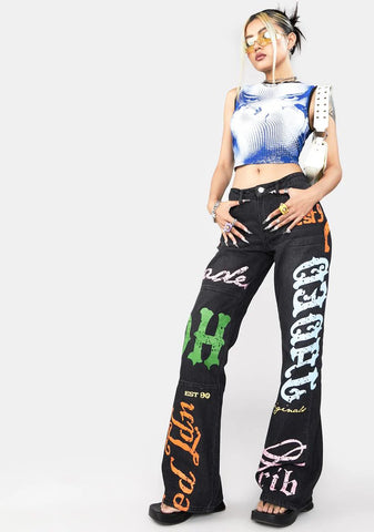 Honey Bum Print Low Rise Jeans