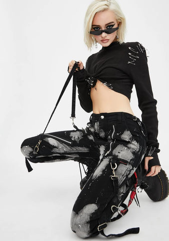 Bleach And Stud Bondage Pants