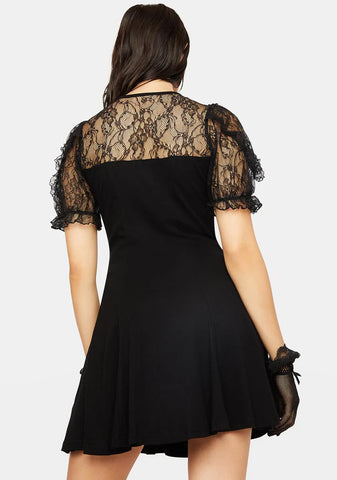 Sexy Lady Fake Two Pieces Lace Puff Sleeves Dress