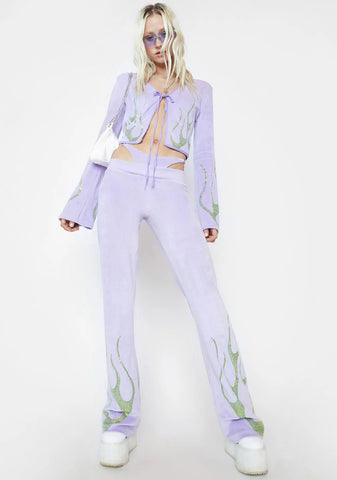 Lilac Destroy Toxic Masculinity Velour Flame Cardigan