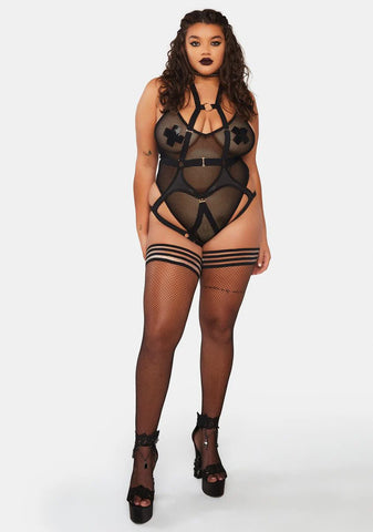 Plus Acting Out Sheer Bodysuit & Harness Set