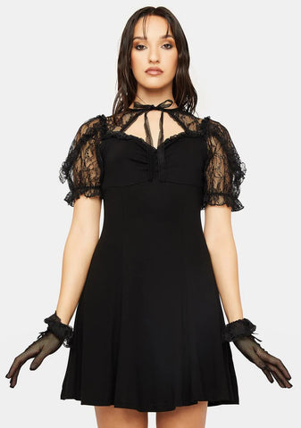 Sexy Lady Fake Two Pieces Lace Puff Sleeves Dress