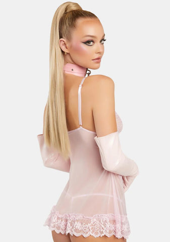 Pink Tulle Valentine Lace And Bow Babydoll