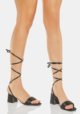 Caught Out Black Satin Block Heels