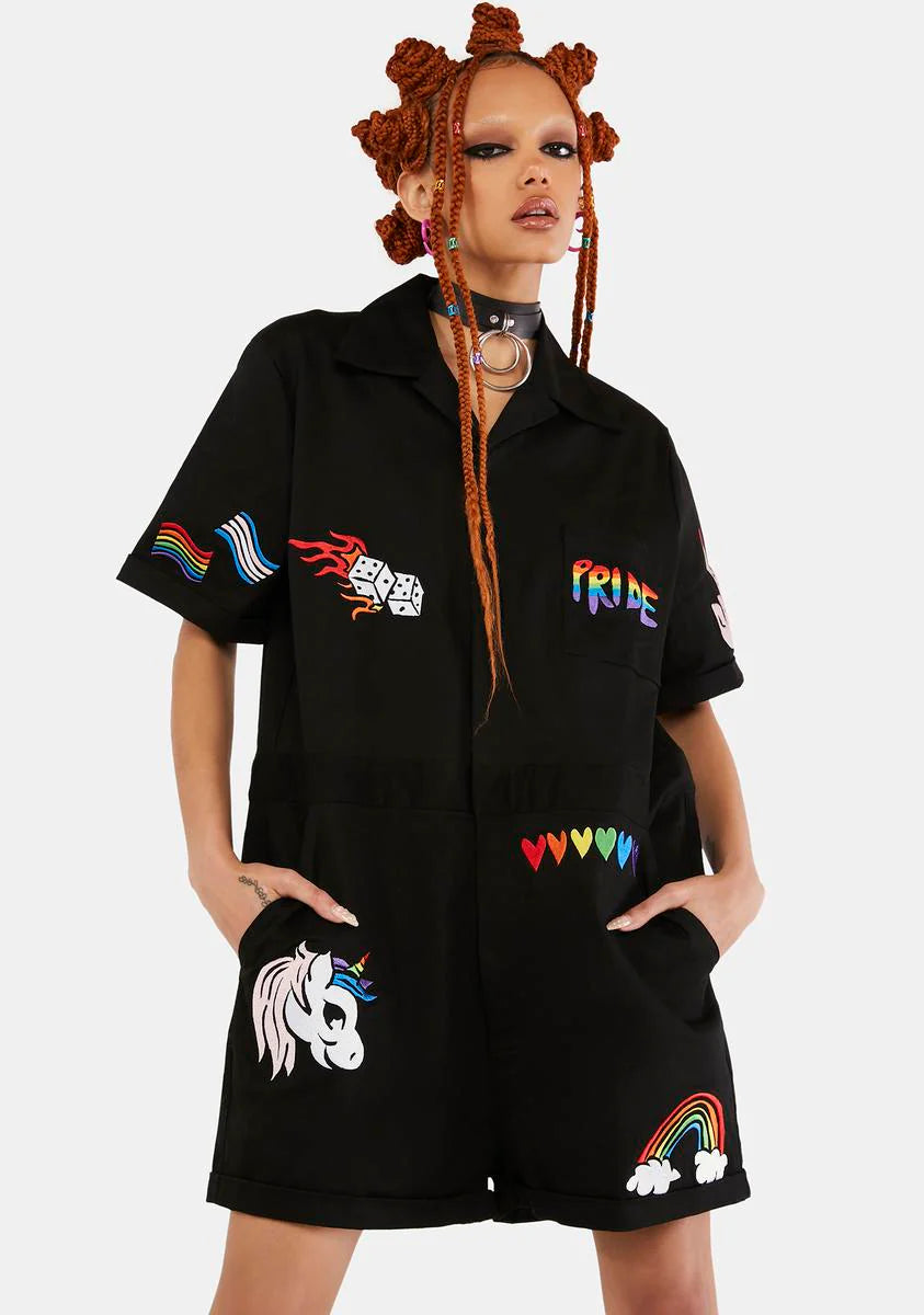 Wish You Were Queer Embroidered Patch Romper