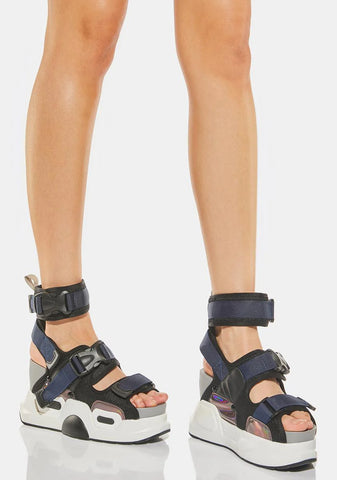 Black Grey Mulberry Platform Sandals