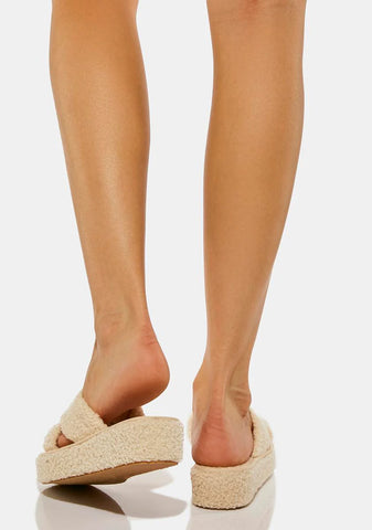 Cream Just Imagine Fluffy Sandals