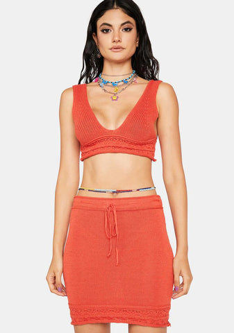 Crimson Follow The Bliss Crochet Skirt