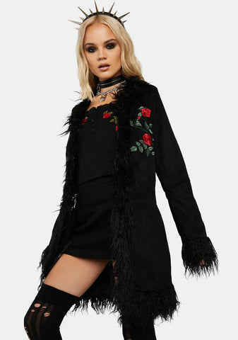 Night Rose Embroidered Suede Coat