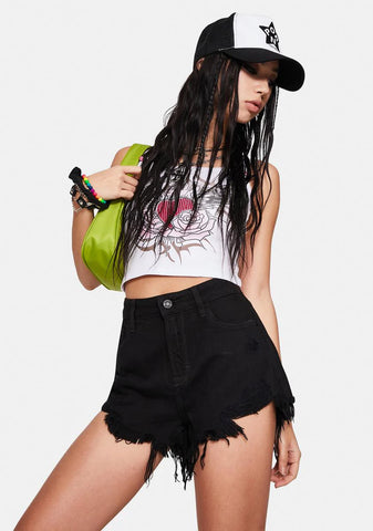 Black Super Soft Destroyed High Rise Shorts