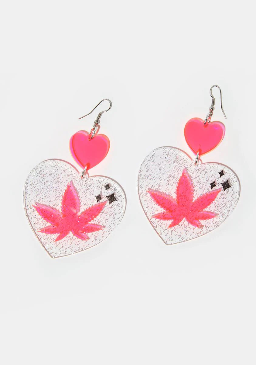 Heart Weed Drop Earrings