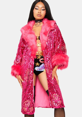 The Pink Starlet Sequin Faux Fur Jacket