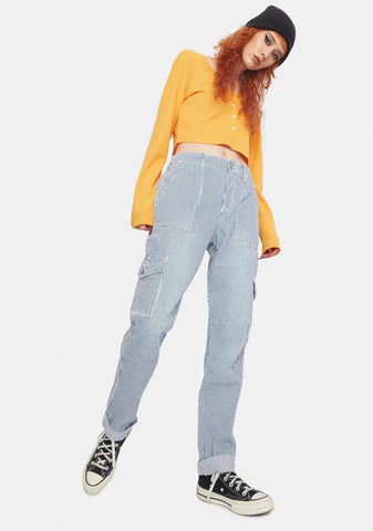 Navy White Factory Roll Pants