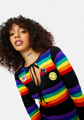 Rainbow Blast Striped Long Sleeve Maxi Dress