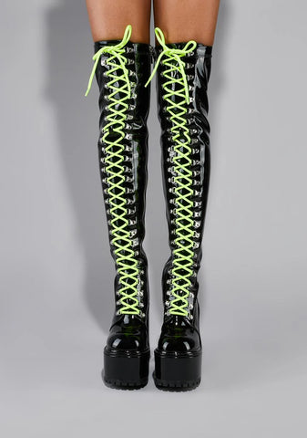 Electric Veins Thigh High Boots