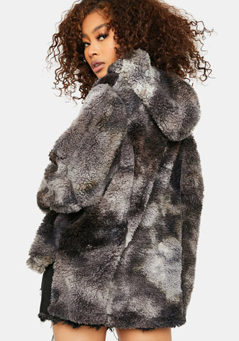 Charcoal In The Middle Sherpa Tie Dye Hoodie