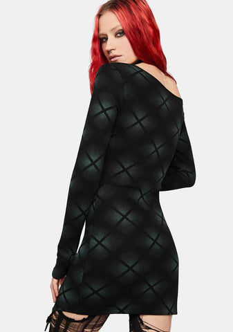 Dark Asymmetric Sexy Plaid Print Dress