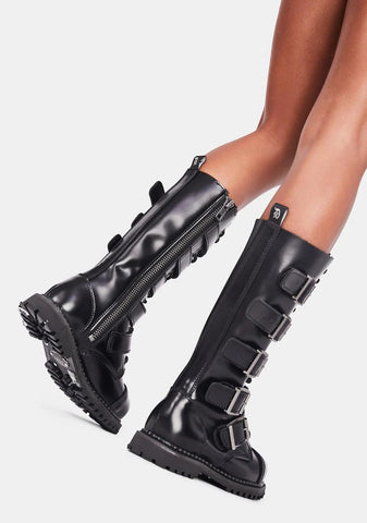 Riot-18BK  Unisex Knee High Boots