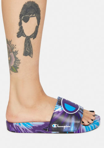 Purple IPO Tie Dye Slide Sandals