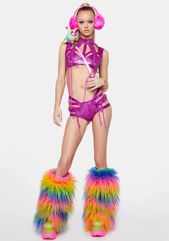 Rude Awakening Lace-Up Shorts - Purple Metallic