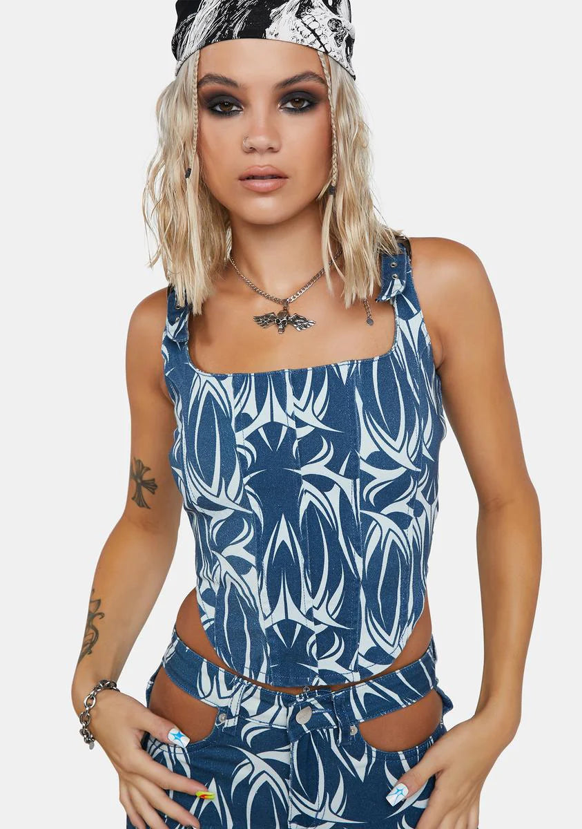 Denim Tattoo Corset Top