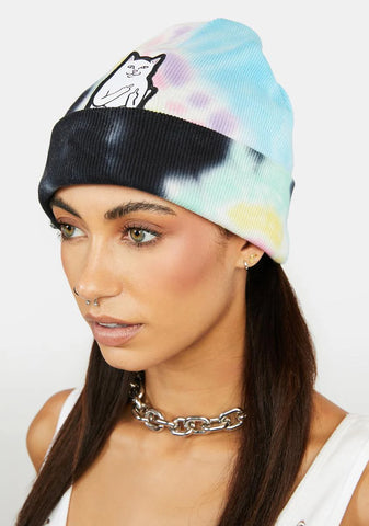 Black Rainbow Tie Dye Lord Nermal Beanie