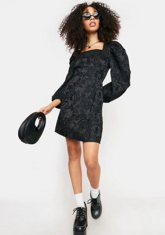 Black Brocade Mini Dress