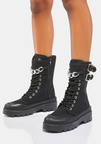 Noir Enough Of Love Combat Boots