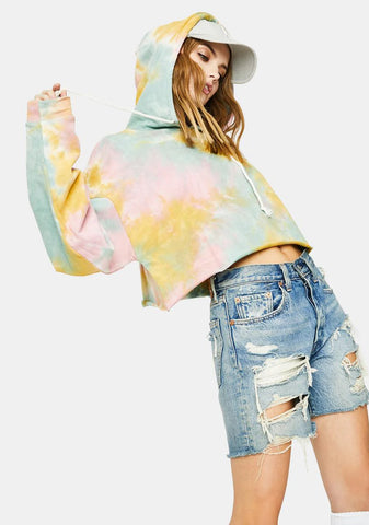 Sea Foam Tie Dye Cropped Hoodie