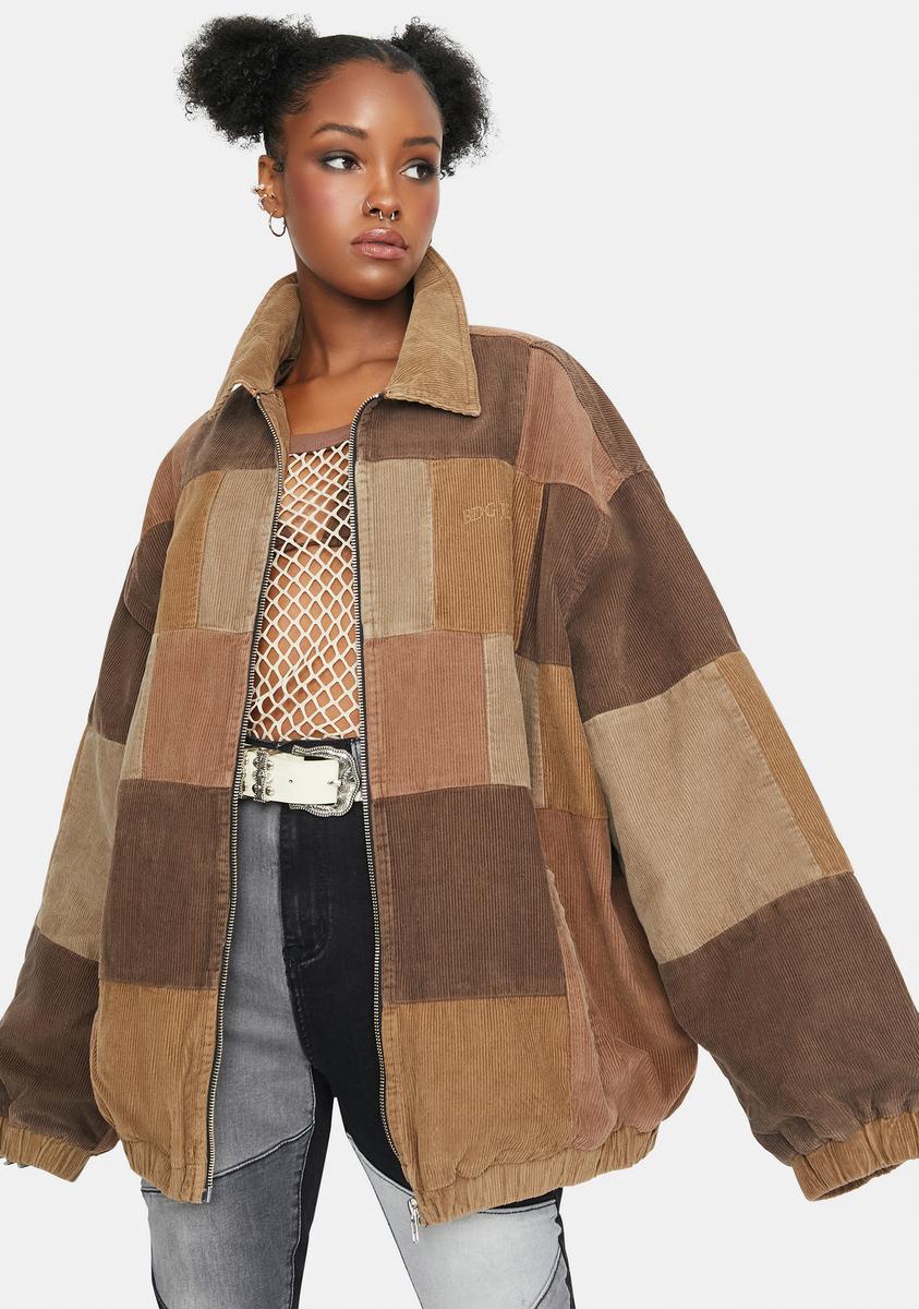 Patchwork Cord Harrington Jacket