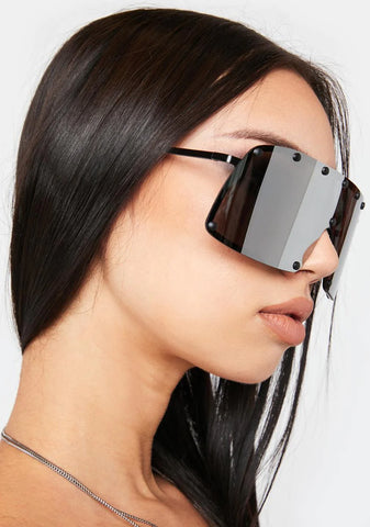 Atmosphere Oversized Silver Shield Sunglasses