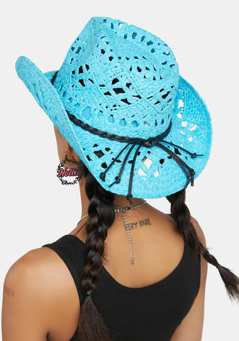 Aqua Country Side Straw Cowboy Hat