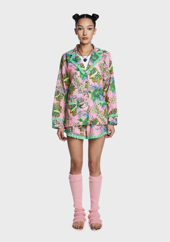 Tattoo Print Long Sleeve Shirt And Boxer Shorts Set