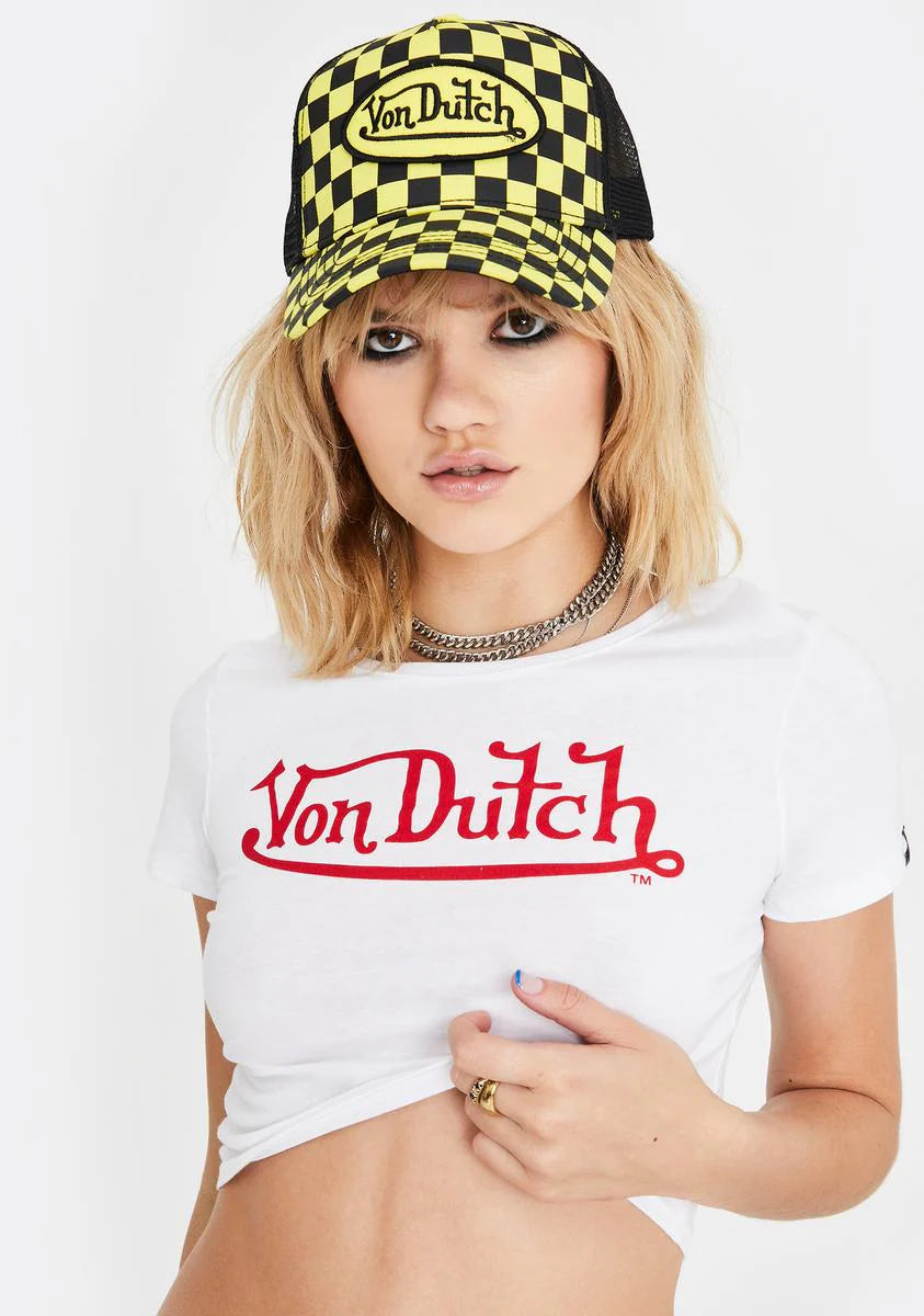 White N Red Von Dutch Crop Tee