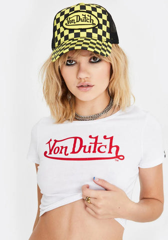 White N Red Von Dutch Crop Tee